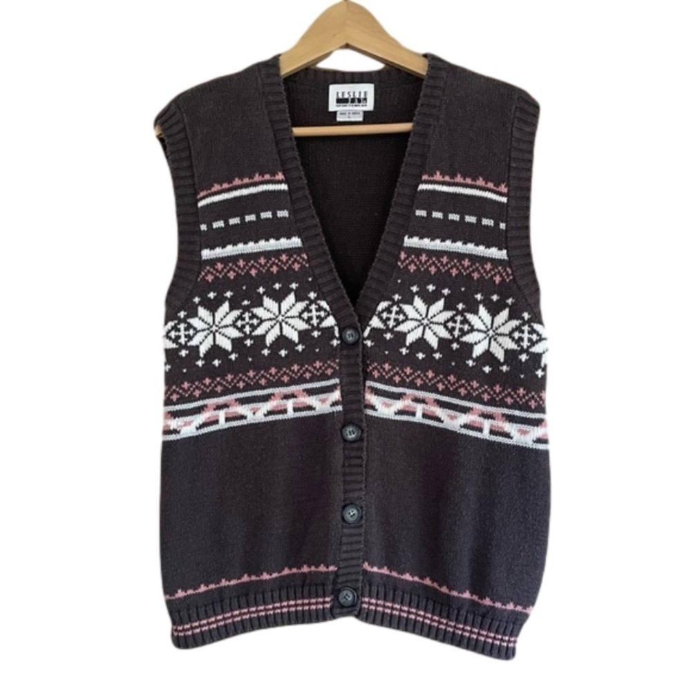 Vintage Leslie Fay Sportswear Nordic Star Fair Isle knit vest size large